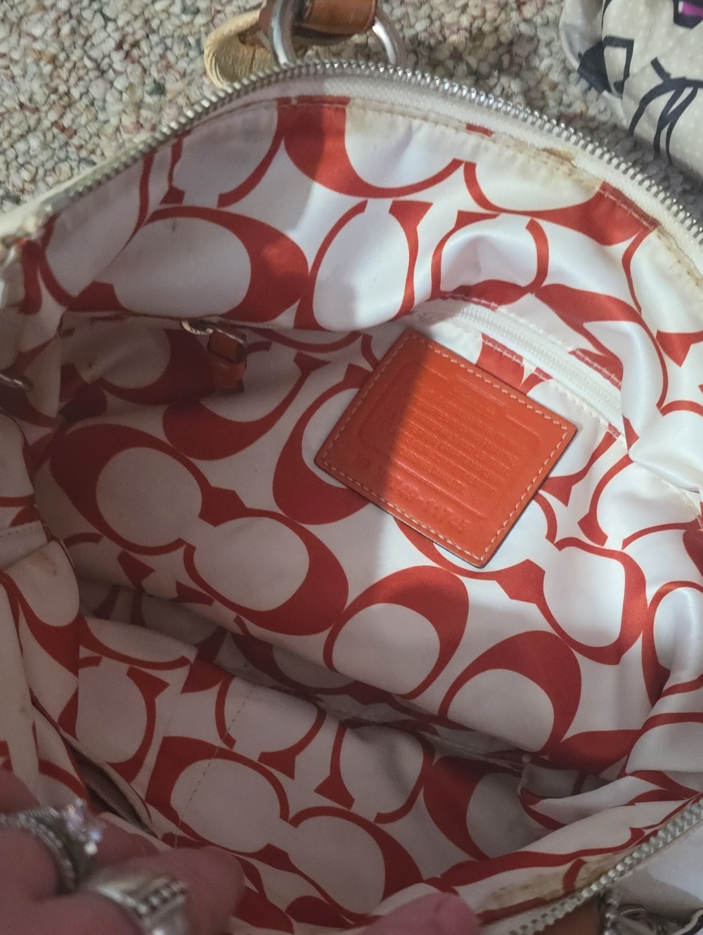 Coach  White  and Tan Logo Canvas Tote with Black Trim ( These Needs Repairs) - Picture 8 of 10